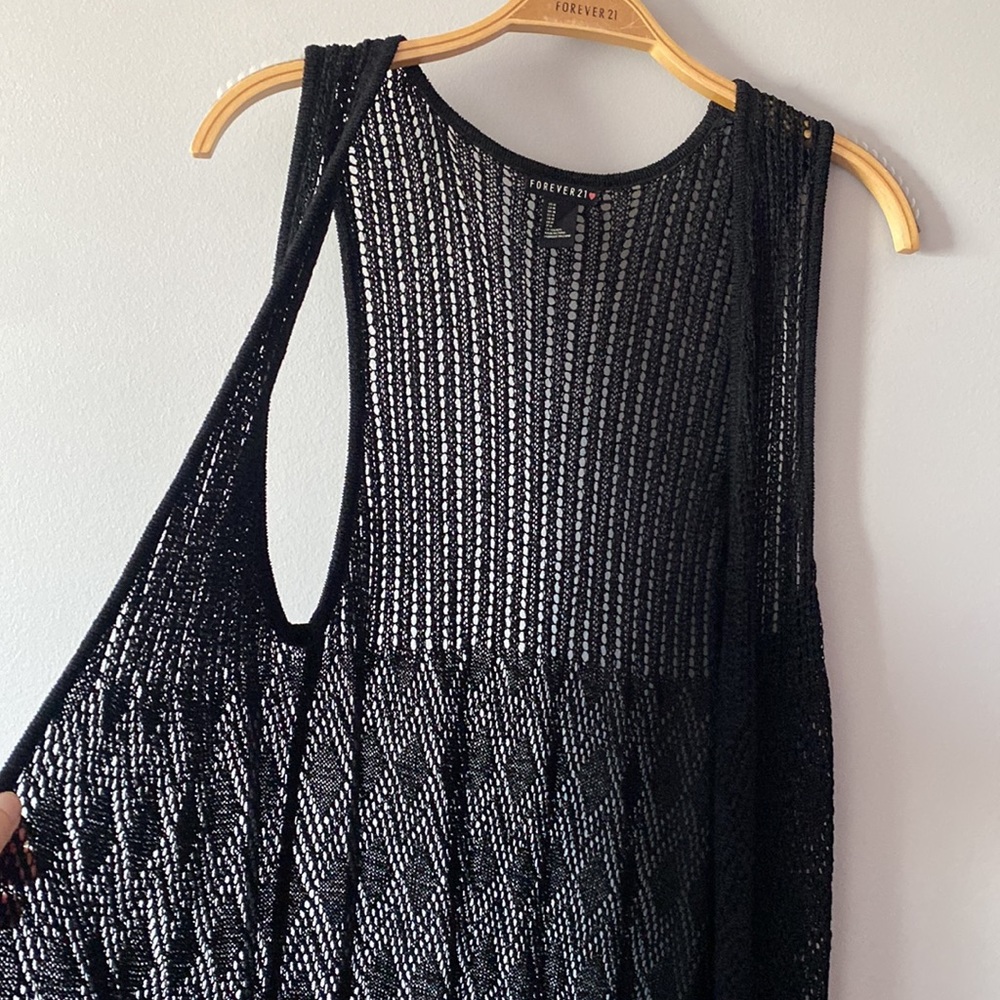 Black Vested Cardigan with Fringe